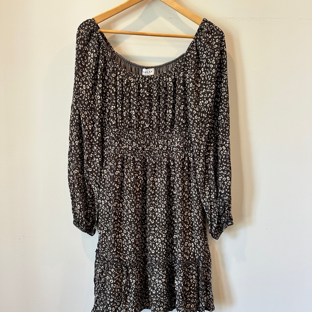 Gilli Charcoal and Cream Animal Print Dress